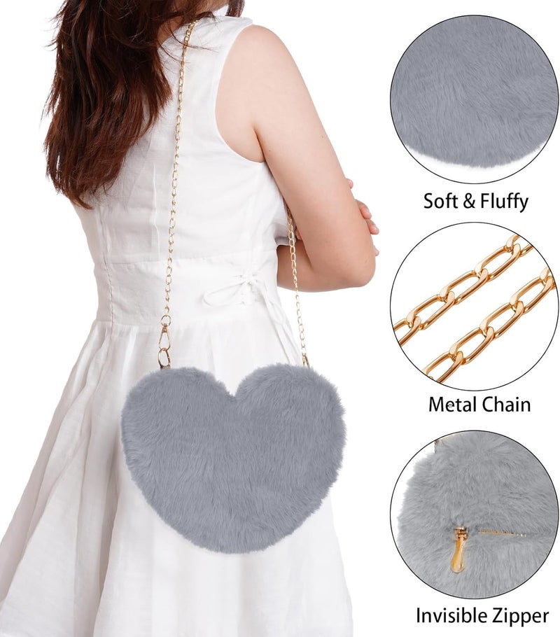 Miayon Heart Shaped Faux Fur Clutch Purse Fluffy Crossbody Shoulder Bag for Women Halloween Christmas Valentine - Image 5